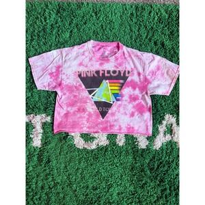 Pink Floyd World Tour 73 Tie Dye Crop Top Graphic T-Shirt Pink Medium